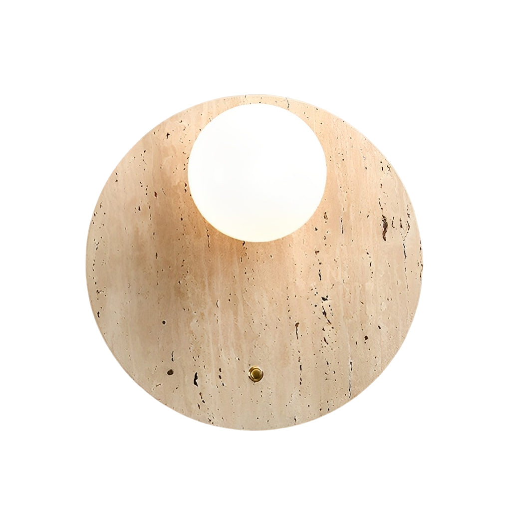 Circular Long Yellow Travertine LED Wabi-sabi Japanese Style Wall Fixtures Fixture, Hardwired Wall Sconce, detail 7