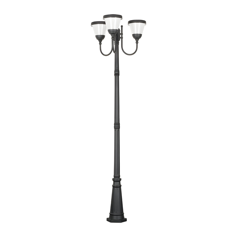 3-Light Black Finish Traditional Exterior Street Lights with Post Top, Outdoor Wall Light, detail 7