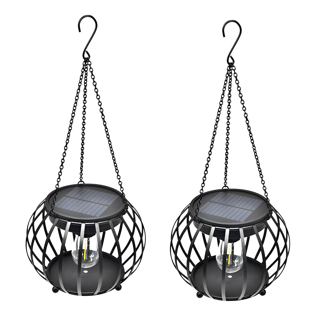 2PCS Metal Pumpkin LED Waterproof Black Contemporary Solar Exterior Lanterns, Outdoor Wall Light, detail 5