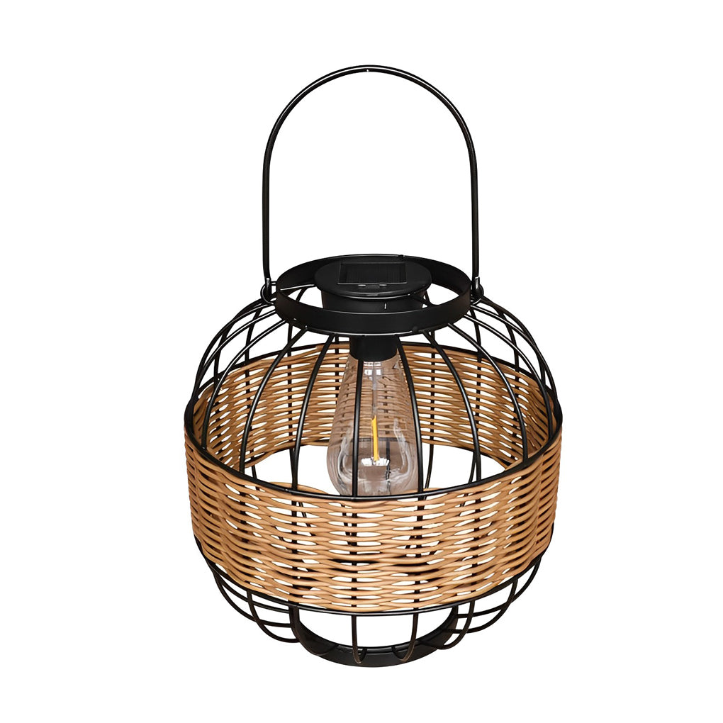 Rattan Decor Cage Shape Waterproof Intelligent Exterior Solar Lanterns, Night Light, detail 6