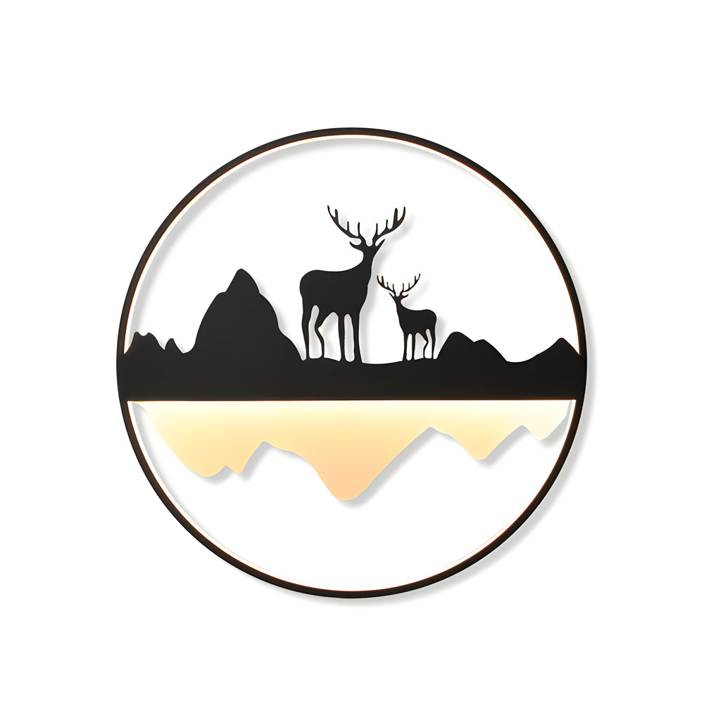 Circular Mountain Scenery Silhouette Dimmable with Remote Exterior Wall Fixtures, Outdoor Wall Light, detail 8