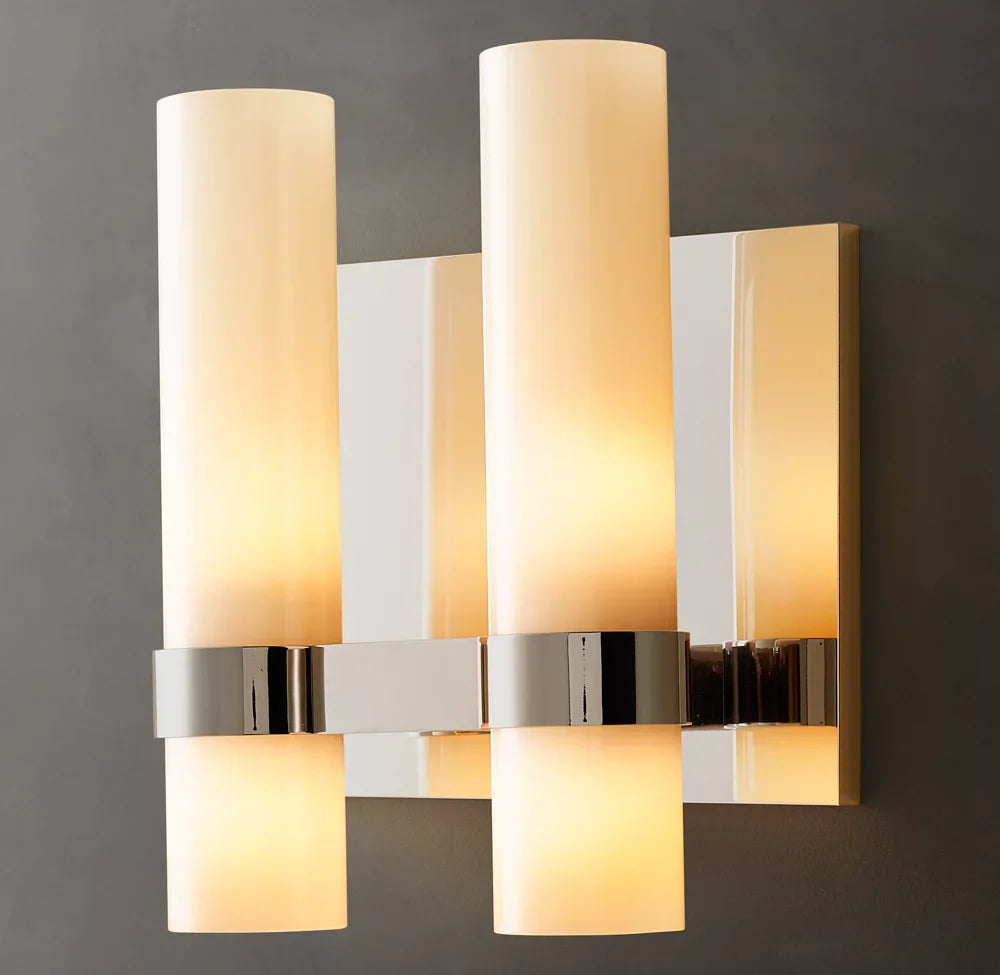 Ravelle Milk Glass Double Wall Light, Bathroom Wall Sconce, detail 5