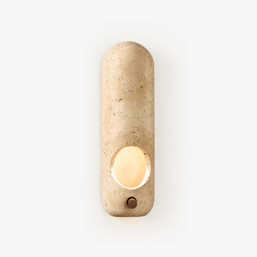 Travertine Oval Wall Light - Wall Lamp, Hardwired Wall Sconce, Metal, Dia 9cm x H 30cm