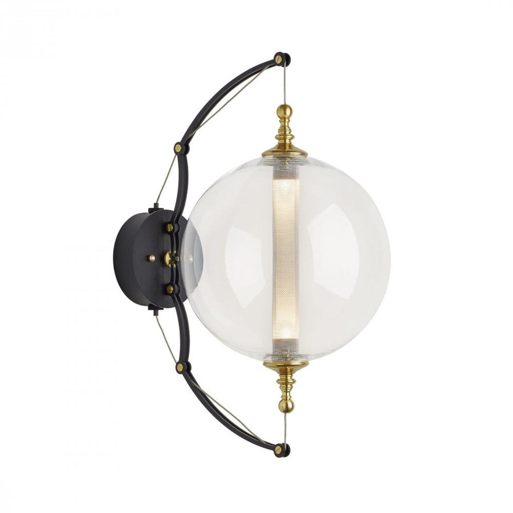Otto Wall Light, 2-Light, Brass w/ Black, Clear Bowls, Clear Tube w/Meshing, 21.75"H, Hardwired Wall Sconce, 11"W x 21.6"H
