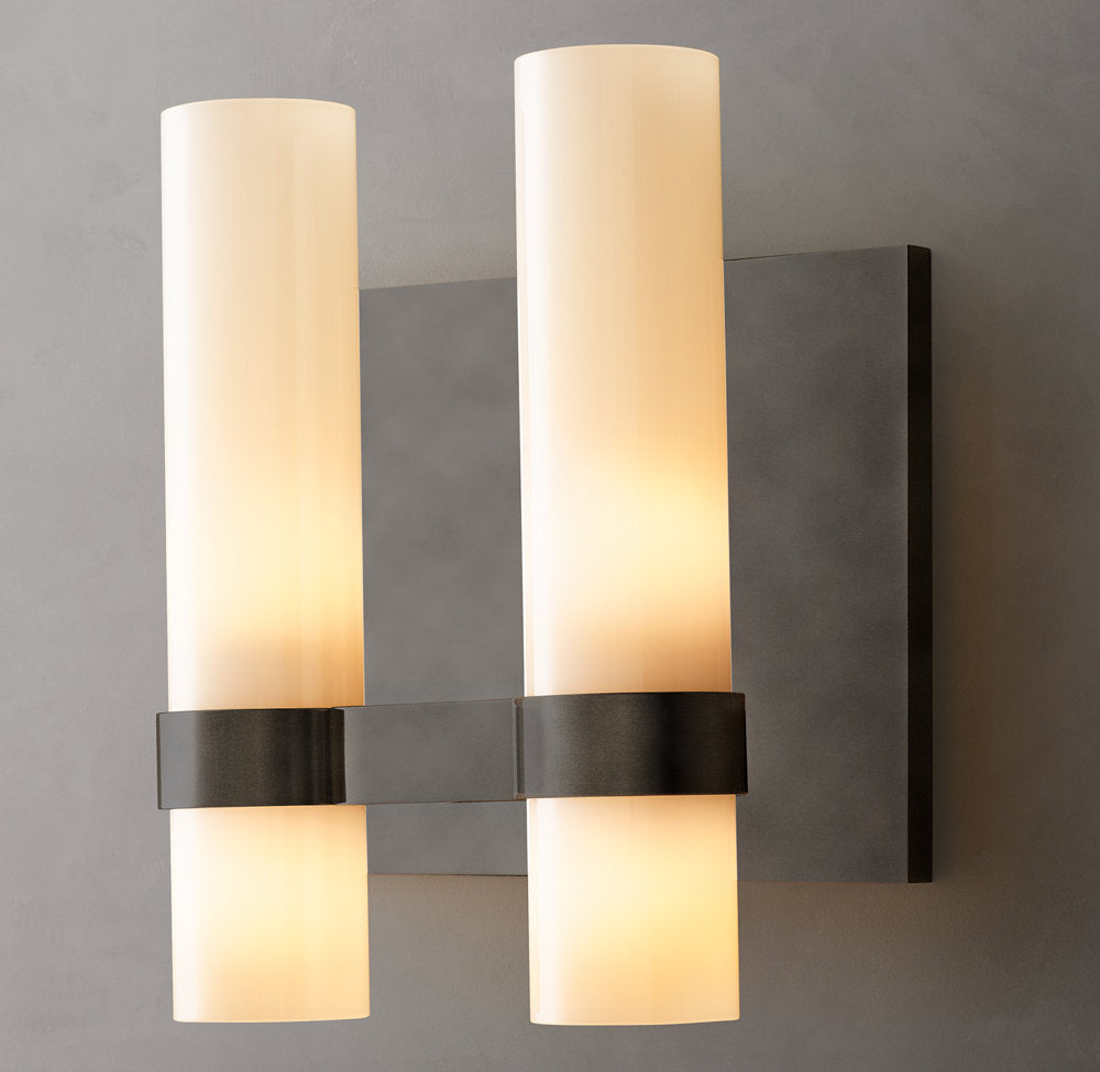 Ravelle Milk Glass Double Wall Light, Bathroom Wall Sconce, detail 8
