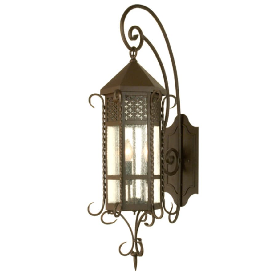 12" Wide 3 Light Lantern Wall Light with Seedy Glass Shade, Bedroom Wall Sconce, Dimensions: Height: 34.5"