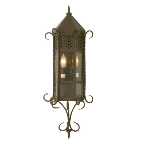 11" Wide 2 Light Lantern Wall Light with Seedy Glass Shade, Bedroom Wall Sconce, Dimensions: Height: 29.5"