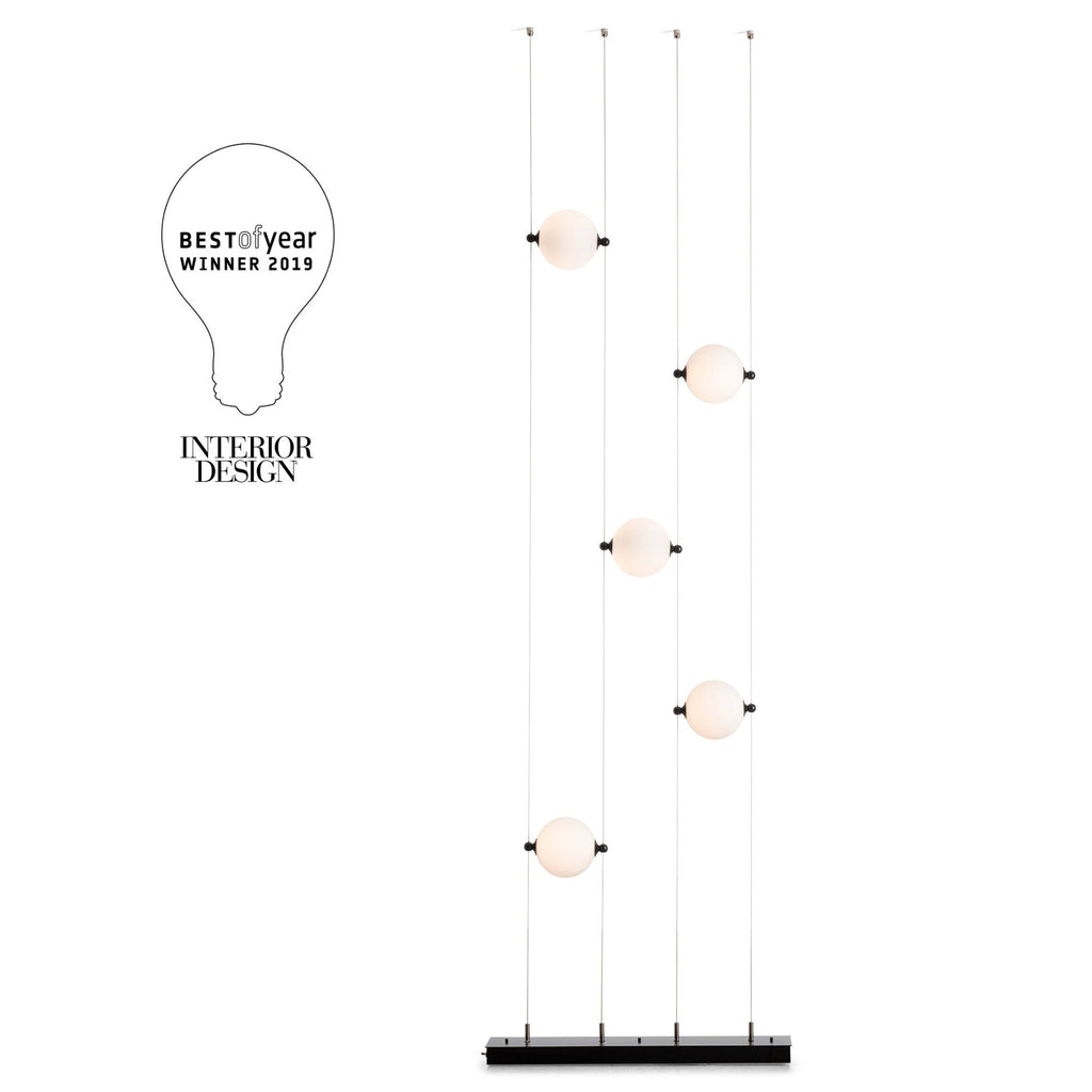 Abacus 5-Light Floor to Ceiling Plug-In LED Lamp LED Opal Glass (GG) in Black, Plug-In Wall Sconce, 4.5" x 27.5"