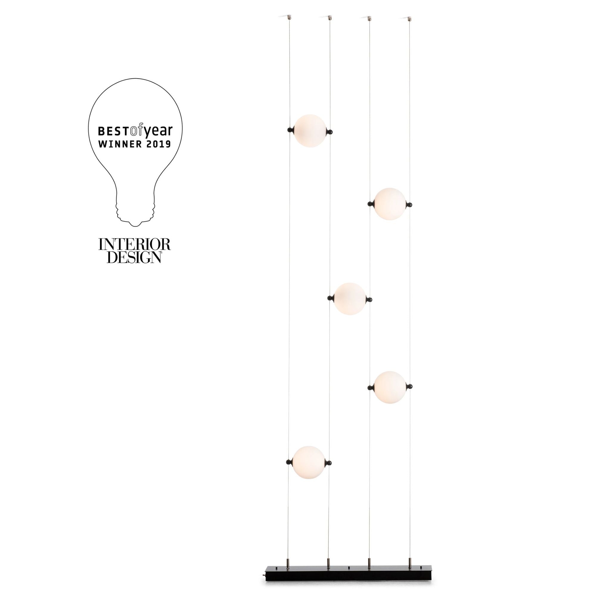 Abacus 5-Light Floor to Ceiling Plug-In LED Lamp LED Opal Glass (GG) in Black, Plug-In Wall Sconce, 4.5" x 27.5"