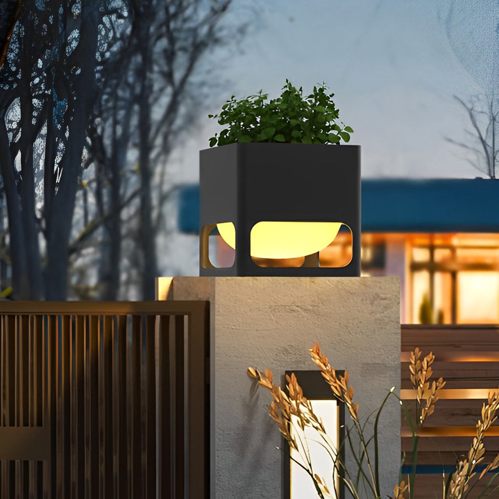 Square Waterproof Flowerpot LED Black Contemporary Exterior Fence Post Lights, Outdoor Wall Light, detail 2