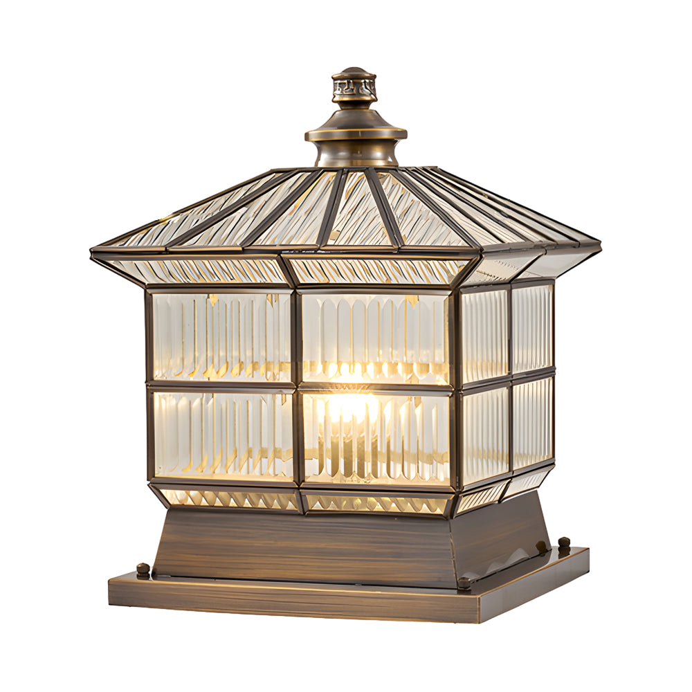 Glass Square Bronze Hardwired/Solar Pillar Lamp Fence Post Light with 3 Step Dimming, Outdoor Wall Light, detail 7