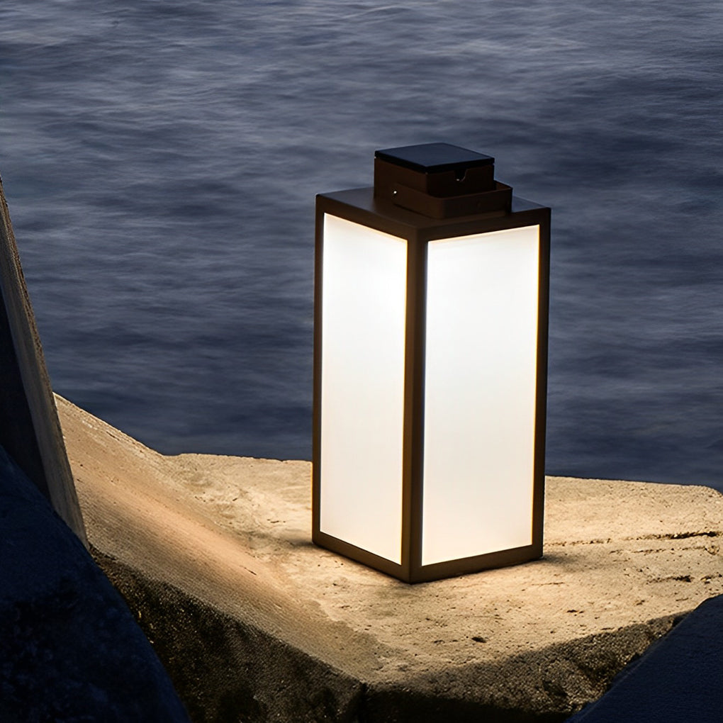 Stainless Steel Square Lantern Portable Rechargeable LED Waterproof Solar Lawn Lights, Outdoor Wall Light, detail 3