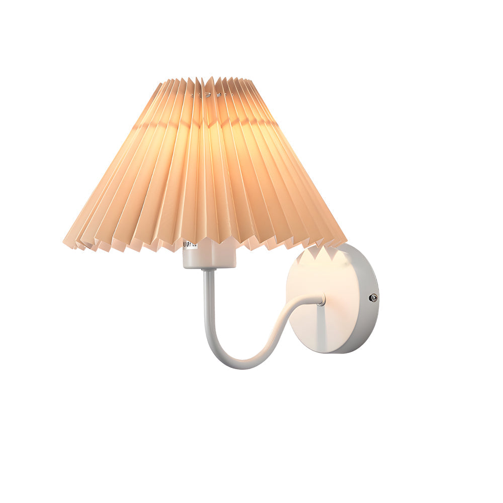 Vintage 1-Light Dimmable Metallic Arm Sconce with Pleated Fabric Shade, Hardwired Wall Sconce, detail 11