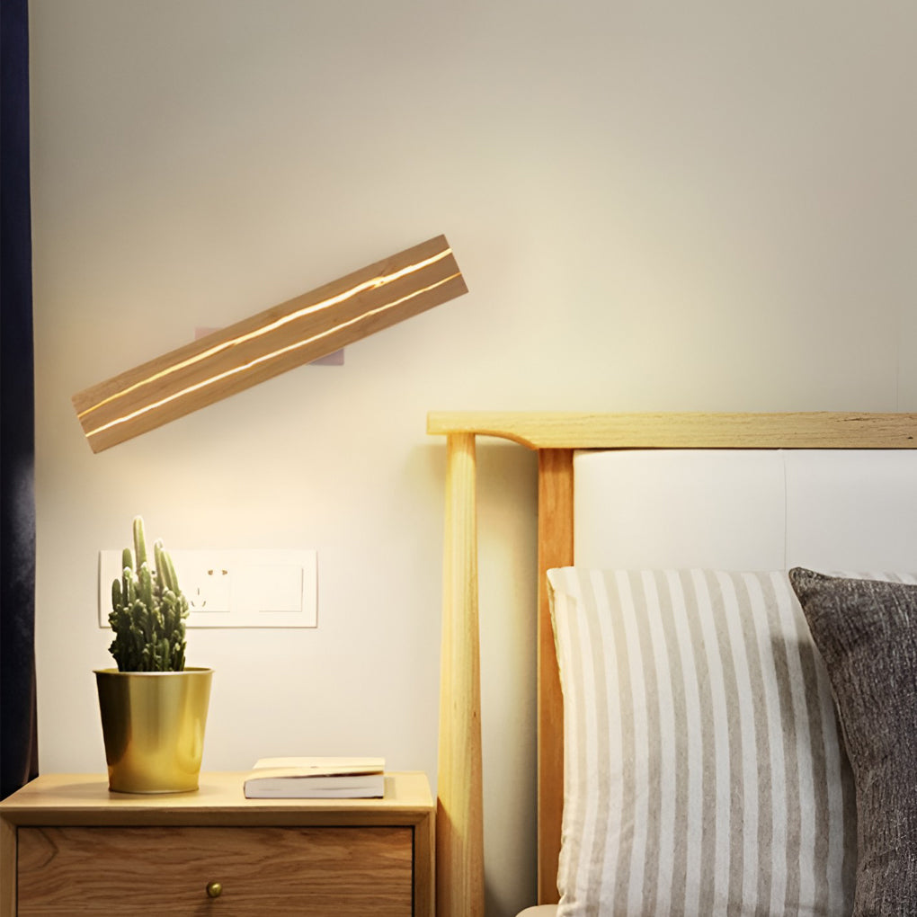 Adjustable Box Wood Three Step Dimming LED Contemporary Wall Light, Bedroom Wall Sconce, detail 4