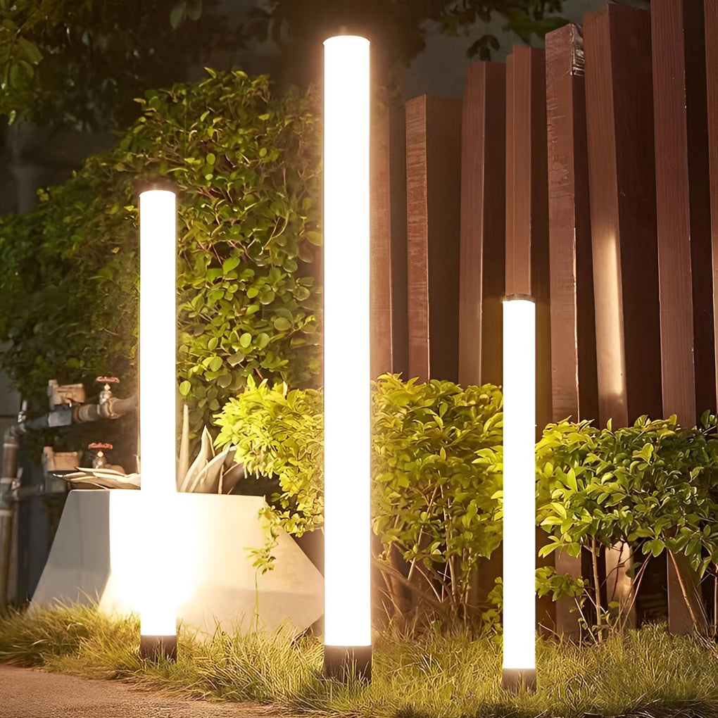 Cylindrical Acrylic Waterproof LED Black Contemporary Exterior Lawn Lights, Outdoor Wall Light, Die-cast Aluminum, 23.6"
