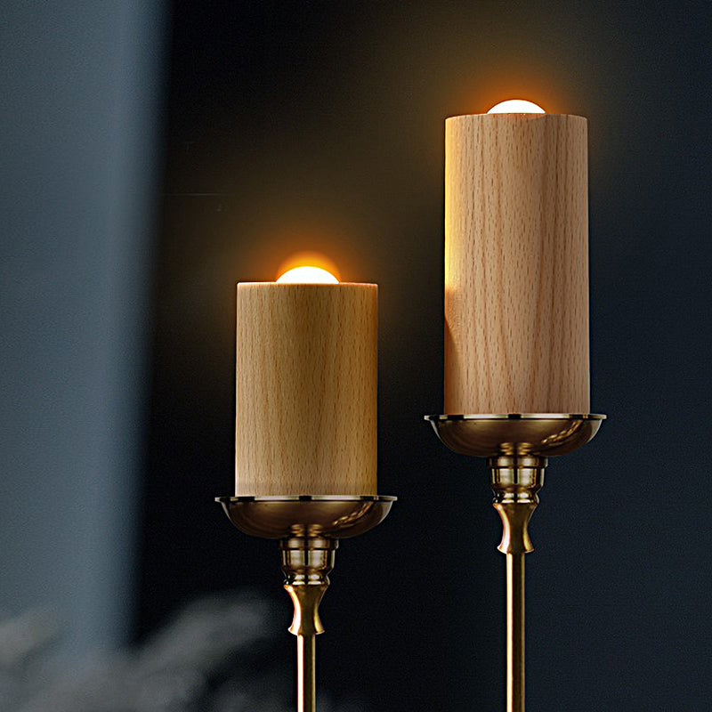 Candlelight Ambient Wood Cylinder Accent LED Table Light, Bedside Table Lamp, detail 5
