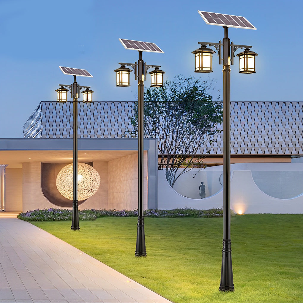 Vintage Waterproof 3 Step Dimming LED Solar Exterior Pole Lights with Remote, Outdoor Wall Light, detail 4