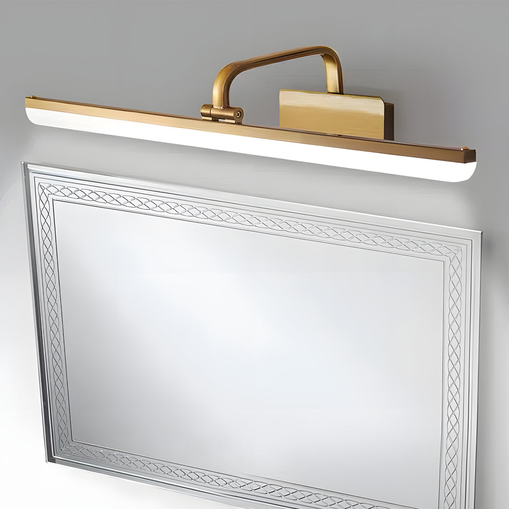 Brass Linear LED Bathroom Vanity Fixture with Curved Rod Design Elegant Mirror Fixture, Bathroom Vanity Light, detail 2
