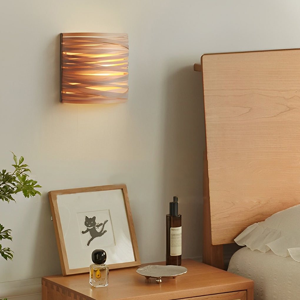 Semi-cylindrical Handmade Wood Decorative Contemporary Wall Light Atmosphere Light, Bedroom Wall Sconce, Dia 8in x H 8in