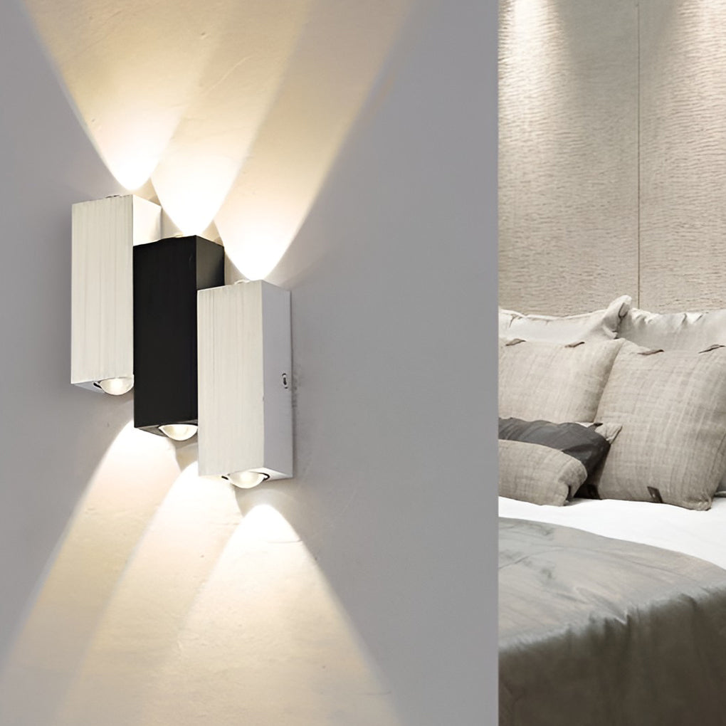 Box LED Up and Down Lights Contemporary Wall Light, Bedroom Wall Sconce, Aluminum, W 7in x D 1in x H 4in