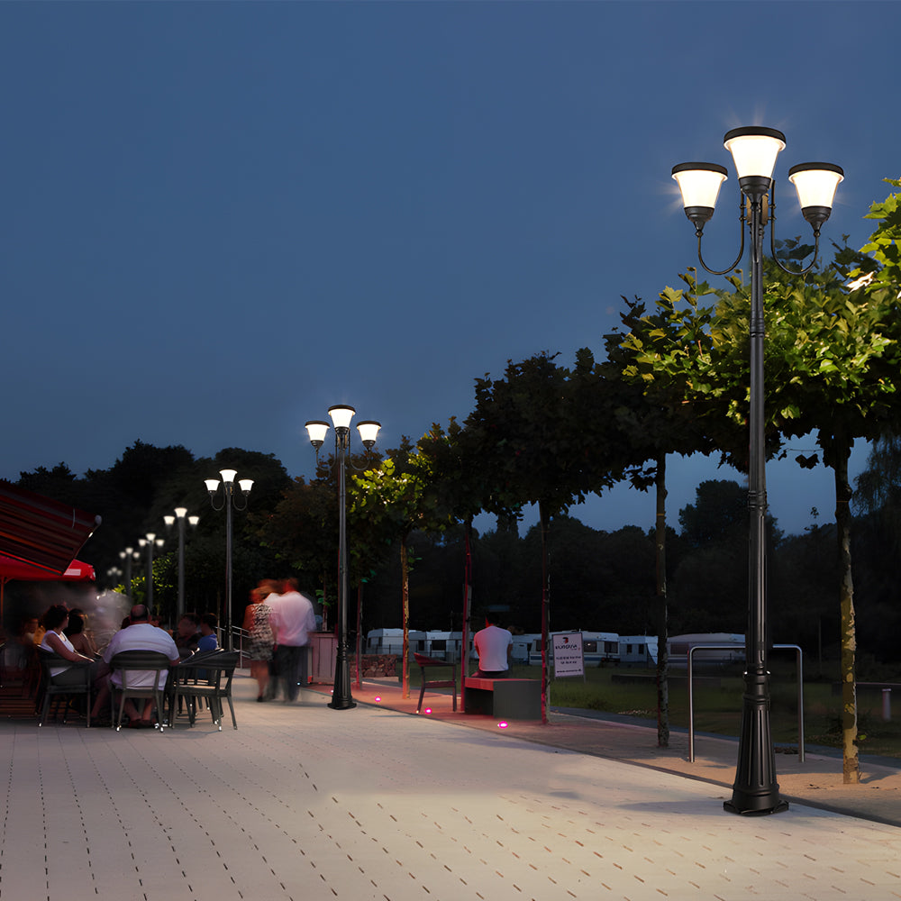3-Light Black Finish Traditional Exterior Street Lights with Post Top, Outdoor Wall Light, detail 3