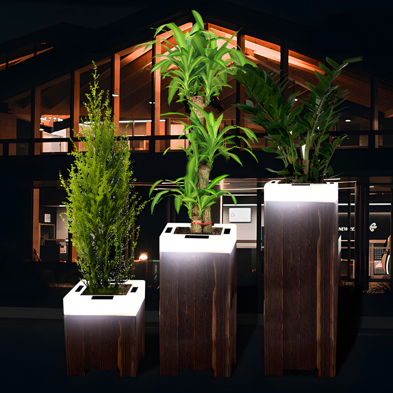 Iron Square Waterproof Illuminated Planters Flower Pot LED RGB Solar Lights, Outdoor Wall Light, detail 2