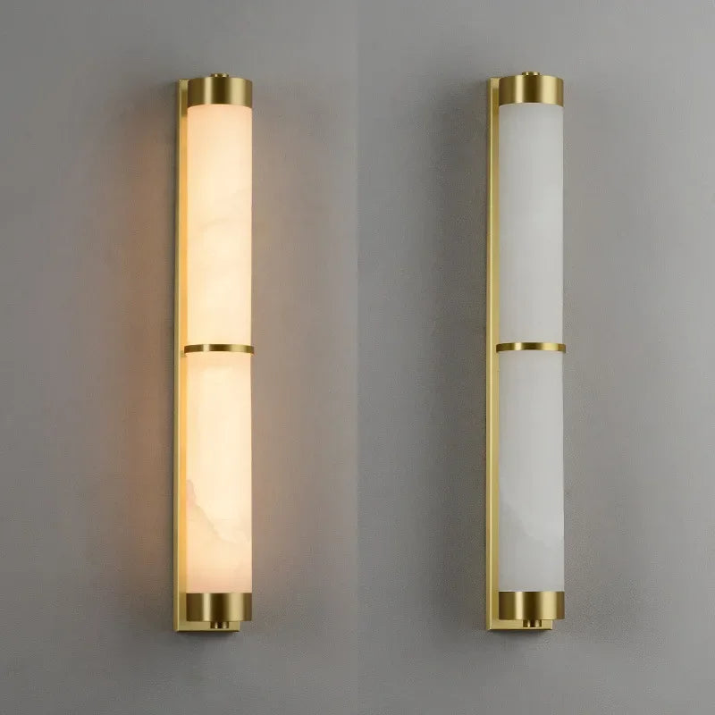 23" Natural Marble & Brass Wall Light, Bedroom Wall Sconce, detail 4