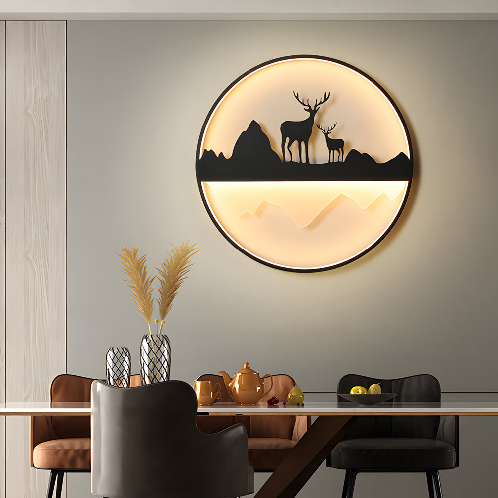 Circular Mountain Scenery Silhouette Dimmable with Remote Exterior Wall Fixtures, Outdoor Wall Light, detail 4