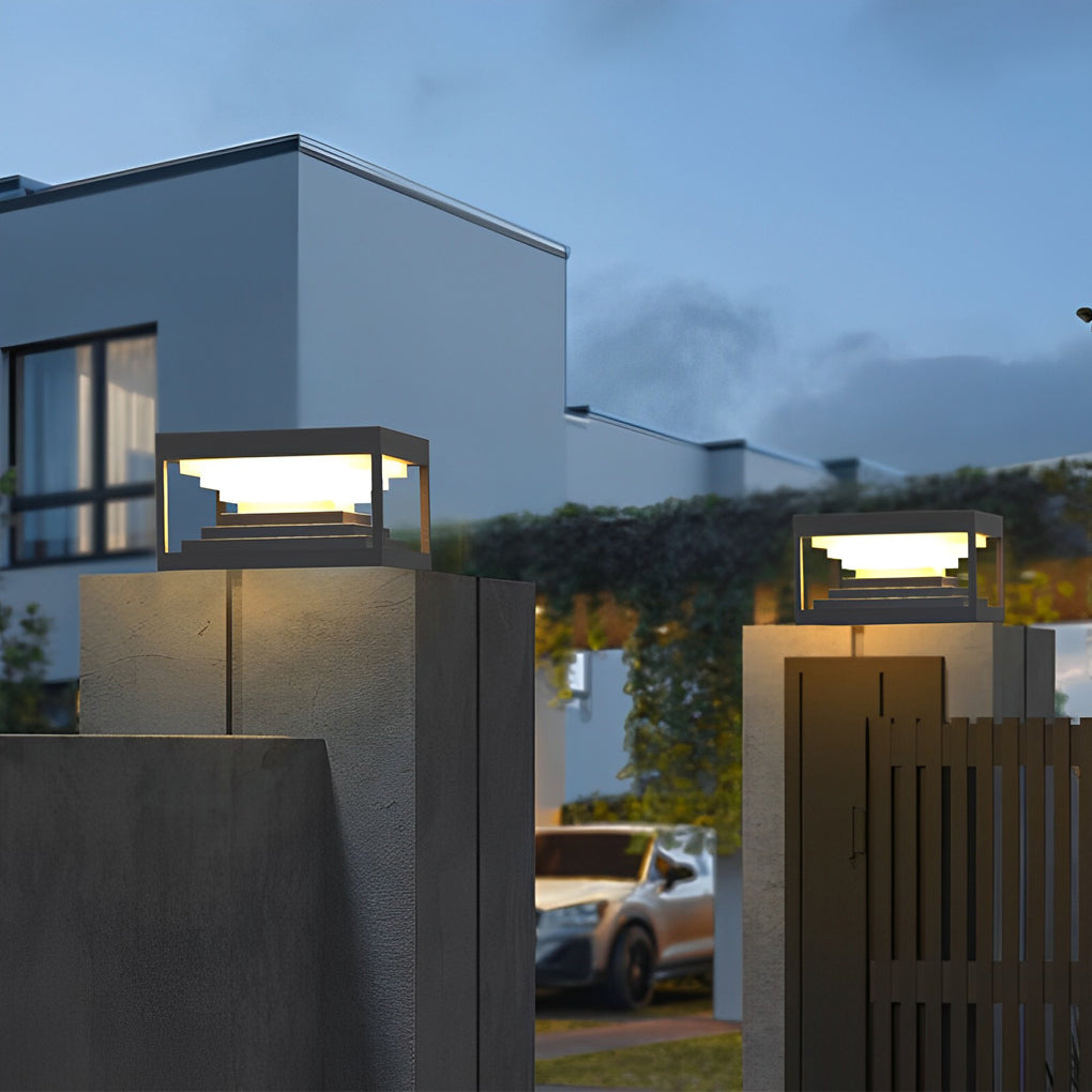 Square Steps Creative Waterproof LED Black Contemporary Solar Post Caps Lights, Outdoor Wall Light, detail 4