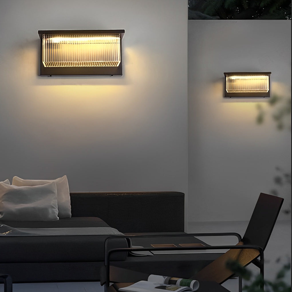 Box Striped Acrylic Shade Waterproof Black Contemporary Solar Wall Fixtures, Hardwired Wall Sconce, detail 2