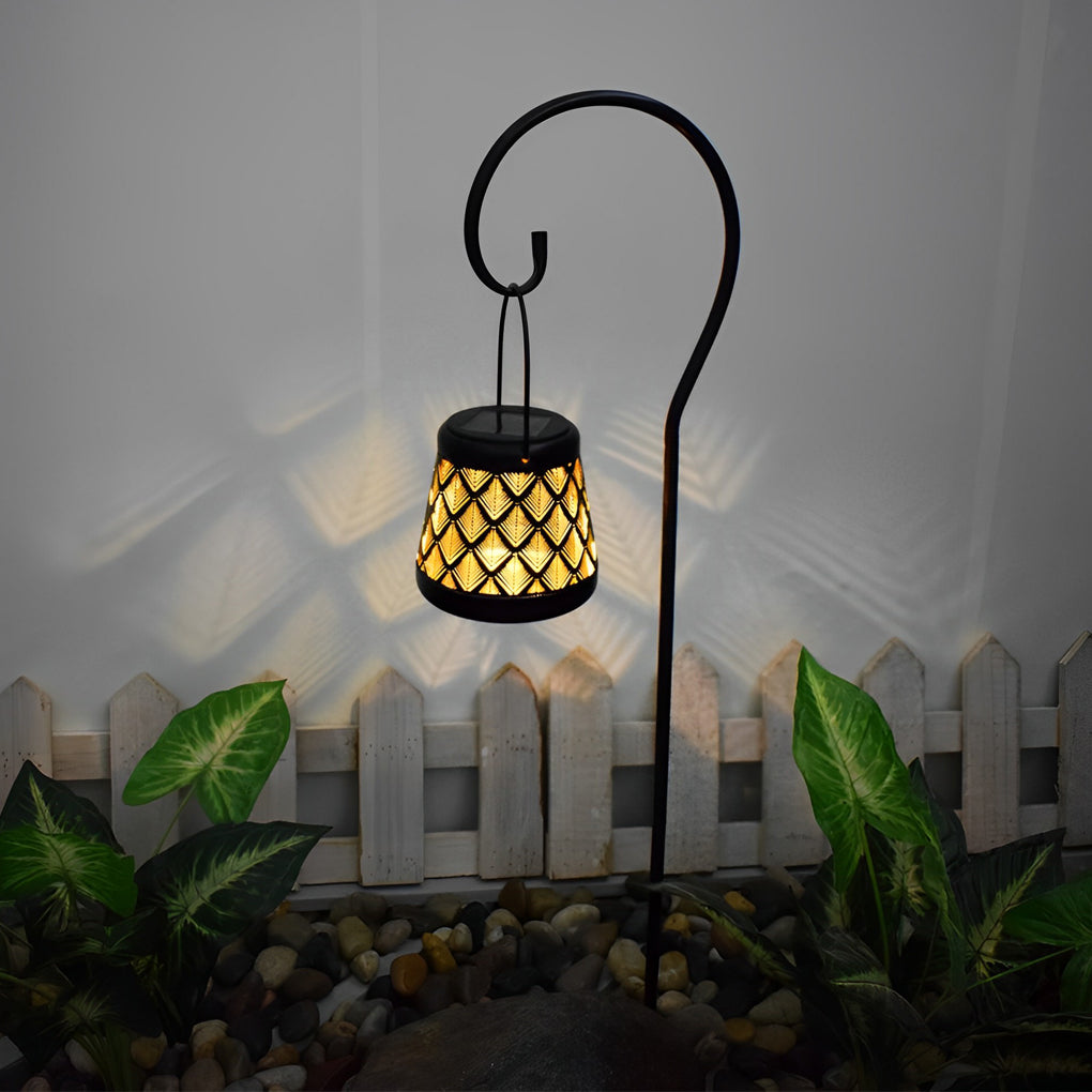 2PCS Iron Kettle Hollow Projection LED Portable Retro Solar Lanterns, Outdoor Wall Light, H 31.5in