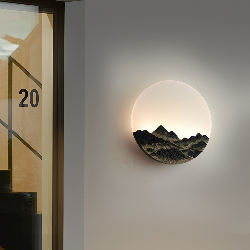 Circular Creative Mountain Scenery LED Waterproof Contemporary Exterior Wall Light, Outdoor Wall Light, detail 2