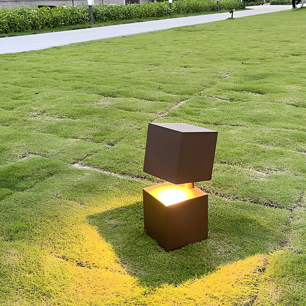 Creative Square Geometric Art Waterproof LED Contemporary Exterior Lawn Light, Outdoor Wall Light, Aluminum, 14.6"