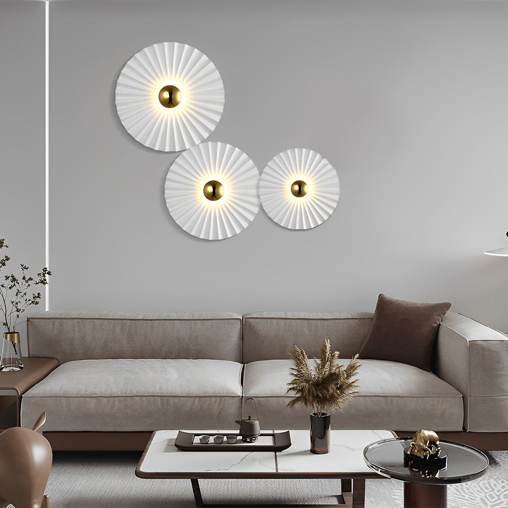 Lotus Leaf Circular Pleated LED Creative White Contemporary Wall Fixtures Fixture, Hardwired Wall Sconce, detail 2