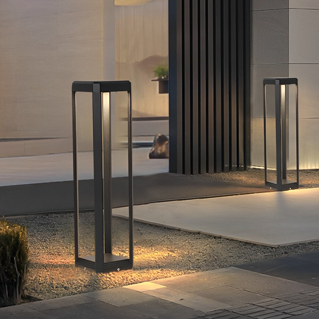 Square Clean-Lined Waterproof Stainless Steel Black Solar Pathway Lights, Outdoor Wall Light, Die-cast Aluminum, 7.9"