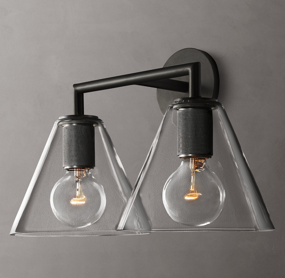 Utilitaire Funnel Shade Double Wall Light, Bathroom Wall Sconce, detail 3