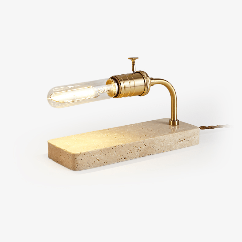 Travertine Vintage Tube Table Light, Bedside Table Lamp, Yellow Travertine, Dia 23cm x H 11cm