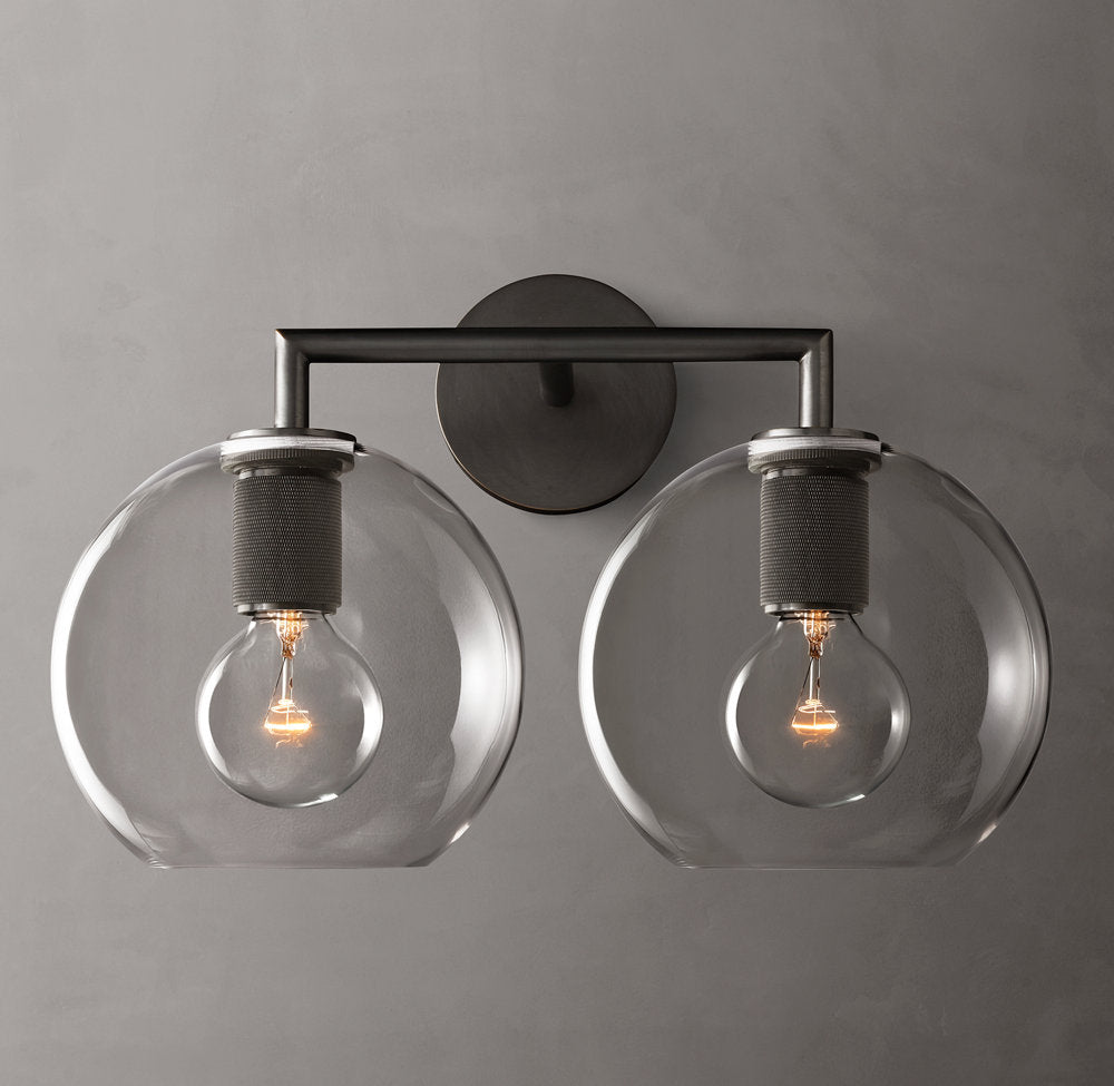 Utilitaire Globe Shade Double Wall Light, Bathroom Wall Sconce, detail 10