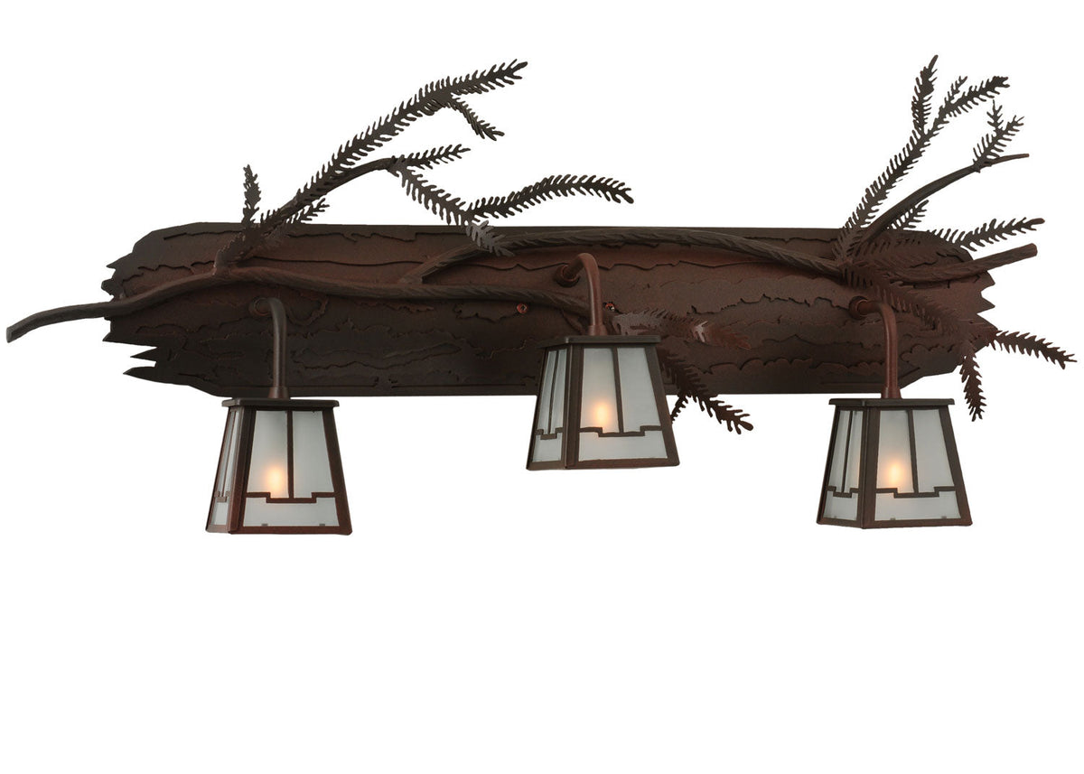 Pine Branch Valley View 32 Inch 3-Light 15.00" Wrought Iron Over Rust Wall Sconce front view