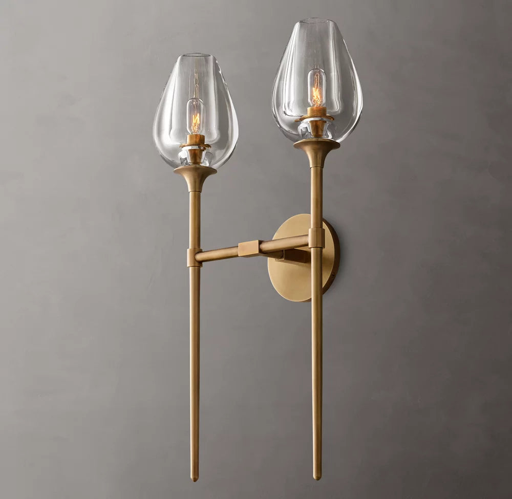 Tulip Double Wall Light, Bathroom Wall Sconce, 14"W x 7"D x 24"H