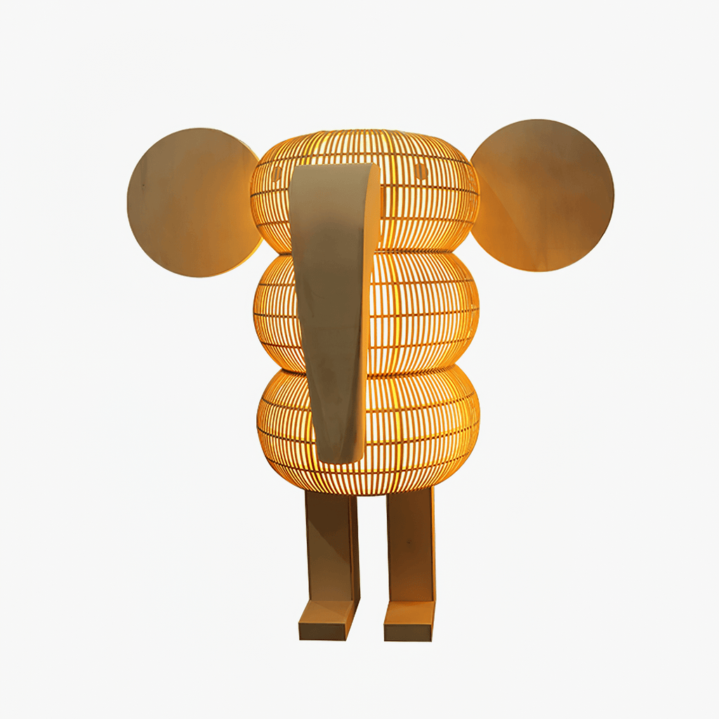Elephant Shaped Rattan Floor Light, Floor Lamp, Metal, Dia 98 cm x H 100cm