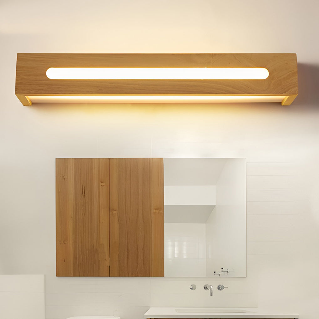 Box Wood Waterproof LED Nordic Wall Light Mirror Light Sconces, Bathroom Vanity Light, Rubber Wood, 14"