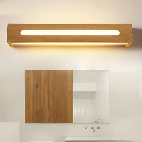 Box Wood Waterproof LED Nordic Wall Light Mirror Light Sconces, Bathroom Vanity Light, Rubber Wood, 14"