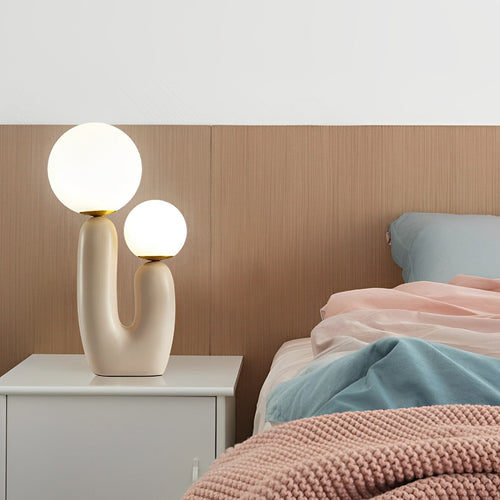2-Light Contemporary Beige Cactus LED Accent Table Light, Bedside Table Lamp, Resin, W 9in x H 18in