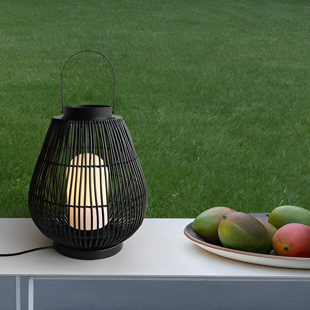 Portable Black Contemporary Iron Woven E27 Pillar Accent Exterior Lantern, Outdoor Wall Light, detail 2