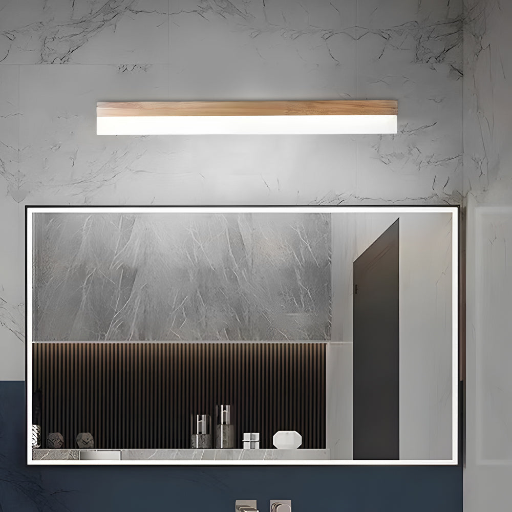 Natural Wooden LED Bathroom Vanity Fixture with Plastic Shade Mirror Lighting Fixture, Bathroom Vanity Light, 15.7"