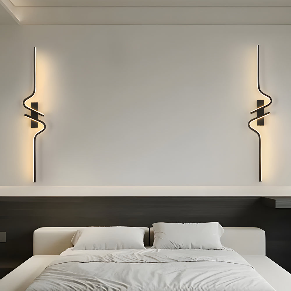 Clean-Lined Long Wave Aluminum Black Decorative LED Wall Light, Hardwired Wall Sconce, detail 3