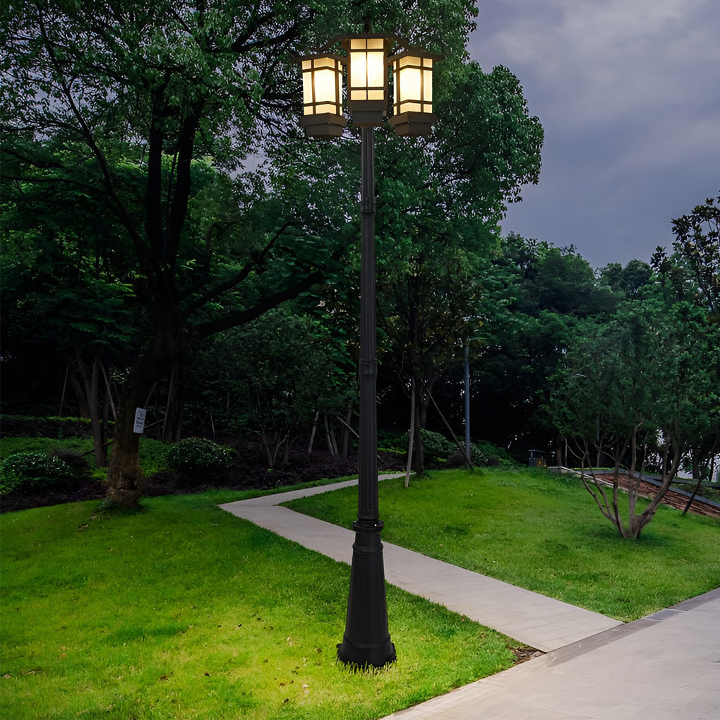 3 Lights Waterproof Black Contemporary Exterior Post Lights Public Lighting, Outdoor Wall Light, Die-cast Aluminum, W 20in x H 102in