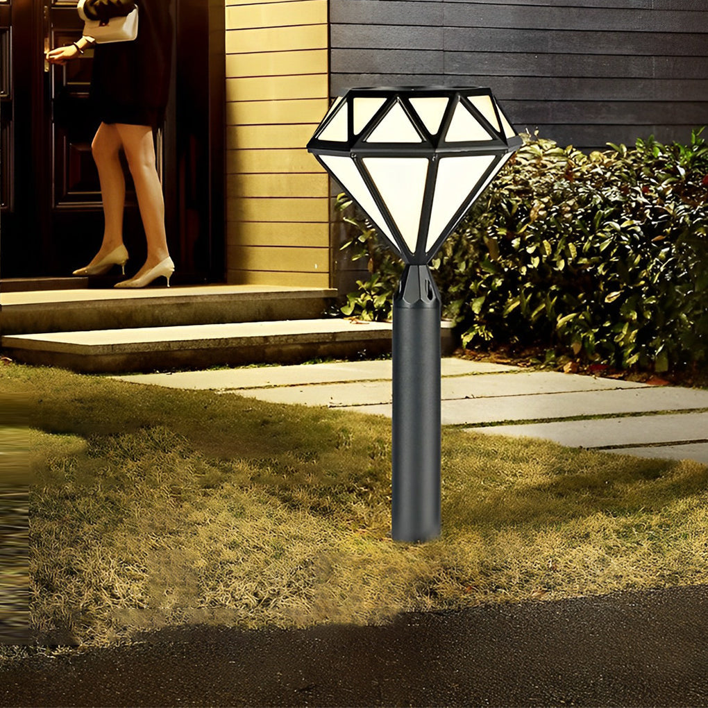 Geometric Waterproof LED Intelligent Stable Black Contemporary Lawn Lamp, Outdoor Wall Light, Aluminum, 24"