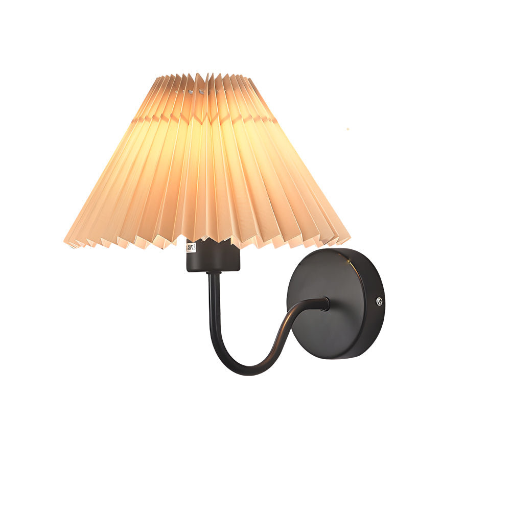 Vintage 1-Light Dimmable Metallic Arm Sconce with Pleated Fabric Shade, Hardwired Wall Sconce, detail 12